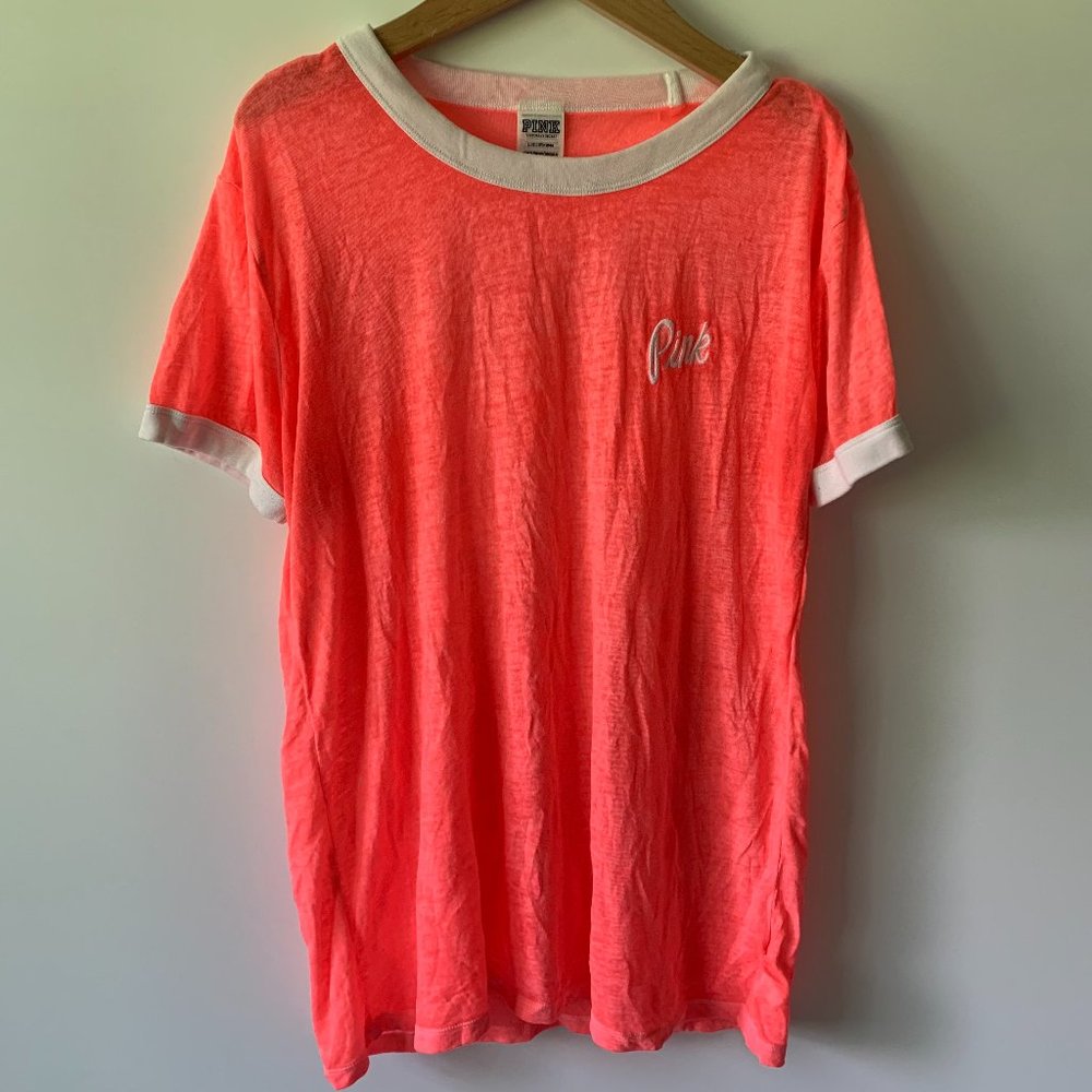 VS PINK Pink Logo Ringer T-Shirt